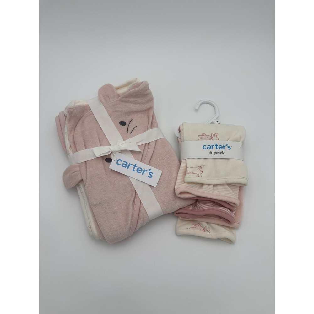 Carter's Just One You Baby Bunny Hooded Bath Towels Set of 2& 6 Bunny Washcloths